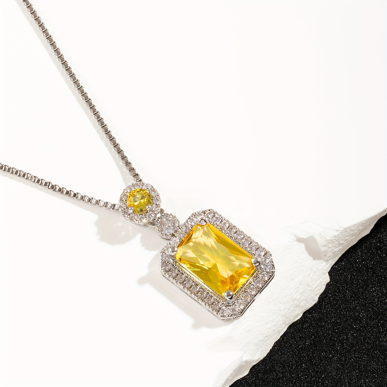Double Layer Snake Chain Necklace With Square Zircon Pendant - Adjustable Hip Hop Jewelry For Women - View #6