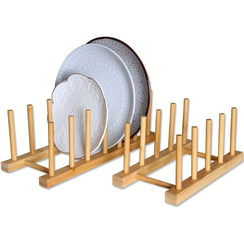 Bamboo Kitchen Organizer Plate Bowl Cup Pot Lid Cutting Board Drain Rack