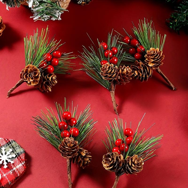 Christmas Artificial Pine Pick With Red Berries Artificial - Temu