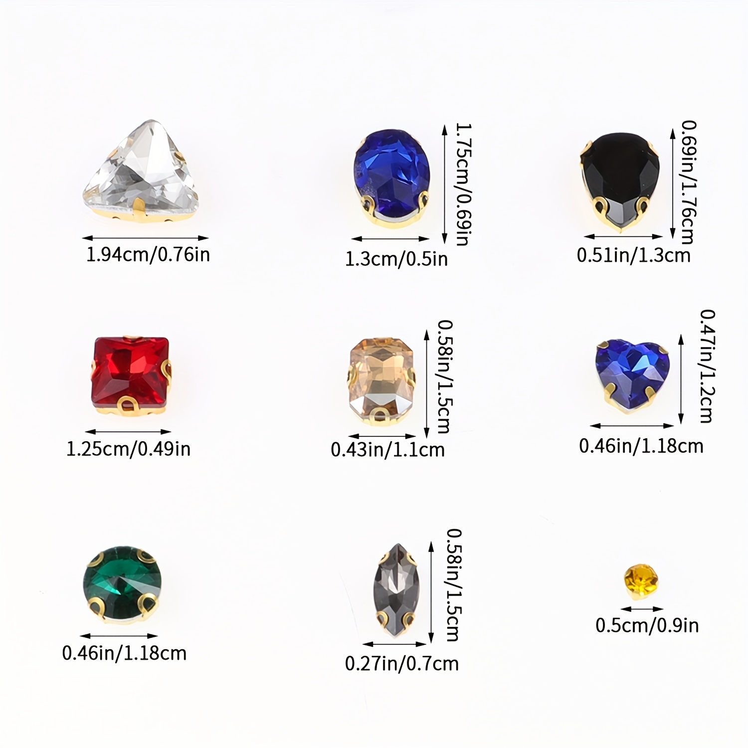  320 piezas de diamantes de imitación para coser con cristales  de acrílico, gemas de costura, garra con espalda plana, con agujero, punta  plateada en forma de mezcla, tamaño mixto para manualidades