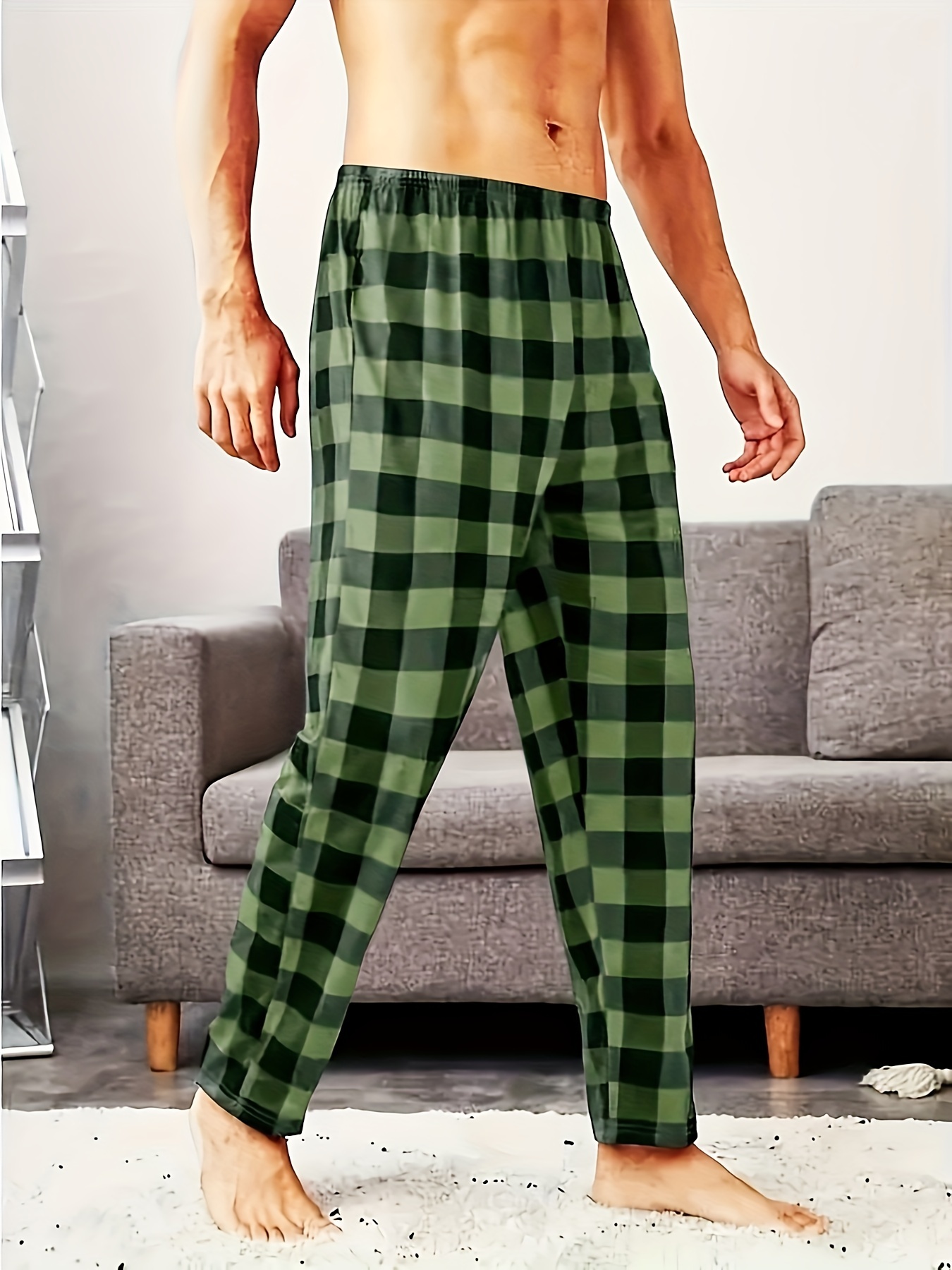QunButy Casual Pants For Mens Men's Fashion Casual Loose Plaid Zipper  Trousers Pants 