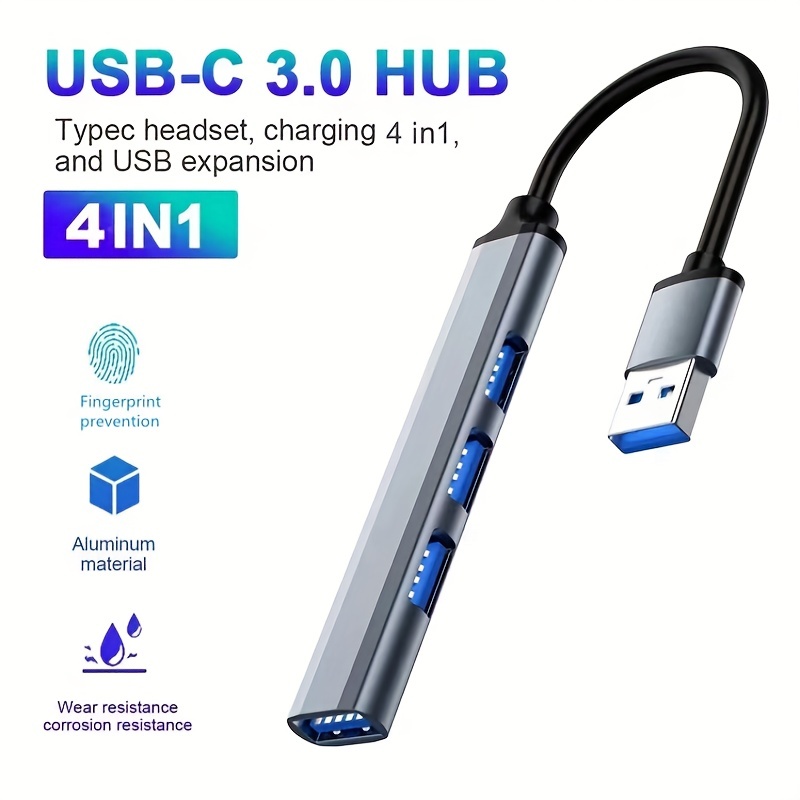 USB 3.0 Hub, 4 Port USB Data Hub 3.0 Multi USB Port Expander Dongle USB  Extension Multiport Adapter for Laptop, PC, Xbox, Flash Drive, Printer