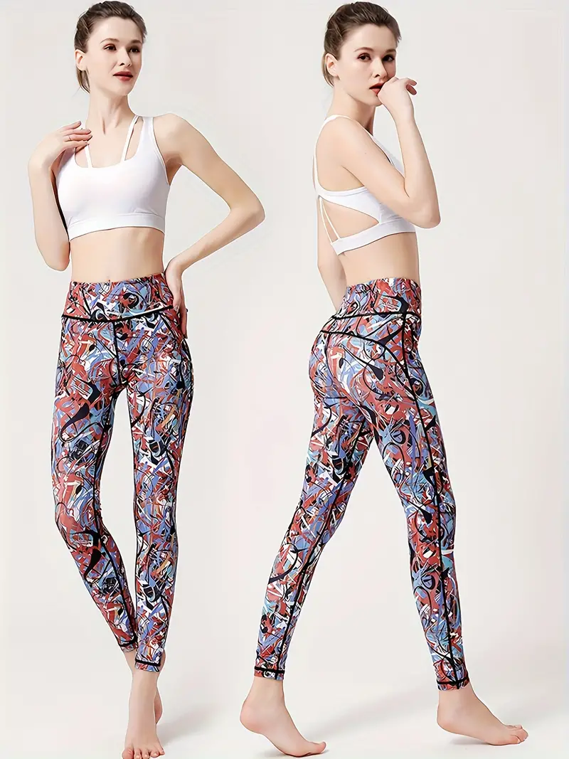 Colorful Graffiti Print Sporty Yoga Pants, Slim Fit Tummy Control Butt  Lifting Workout Pants, Women's Activewear