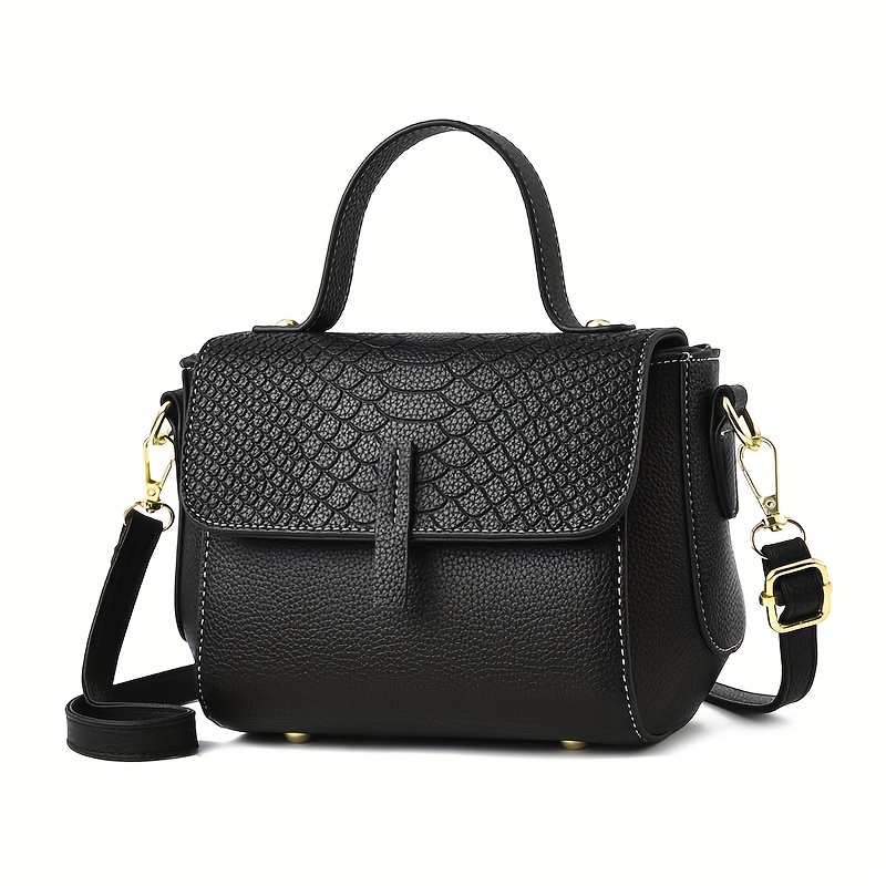 Women's Fashion Crossbody Bag Versatile Snakeskin Embossed Square Bag