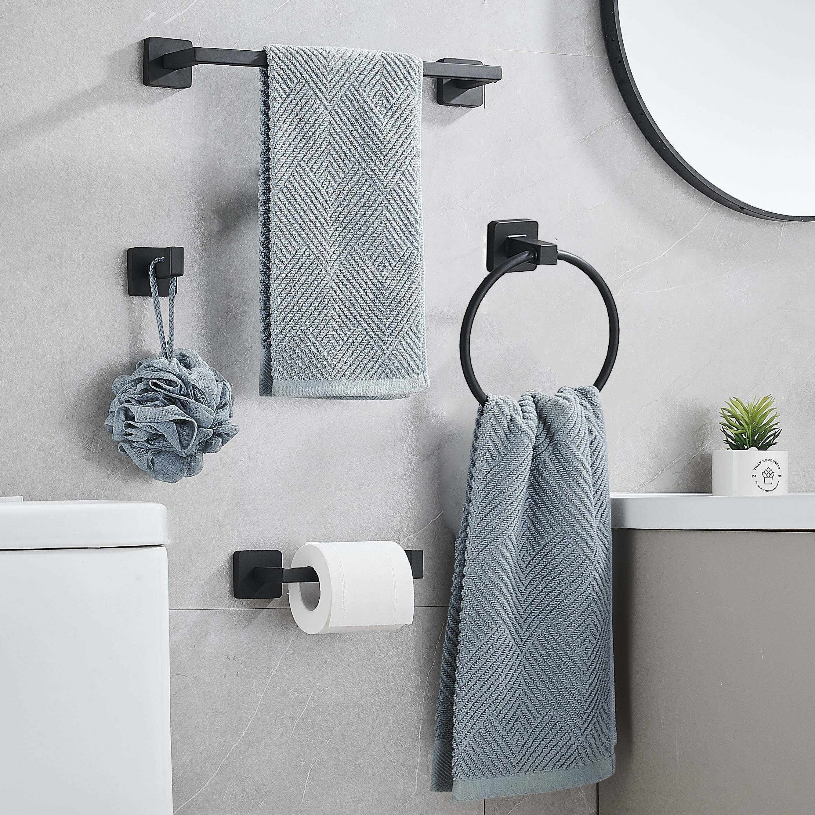 Juego de accesorios de baño de 4 piezas, juegos de toalleros, incluye  toallero, soporte para papel higiénico, gancho para toallas, kit de  accesorios