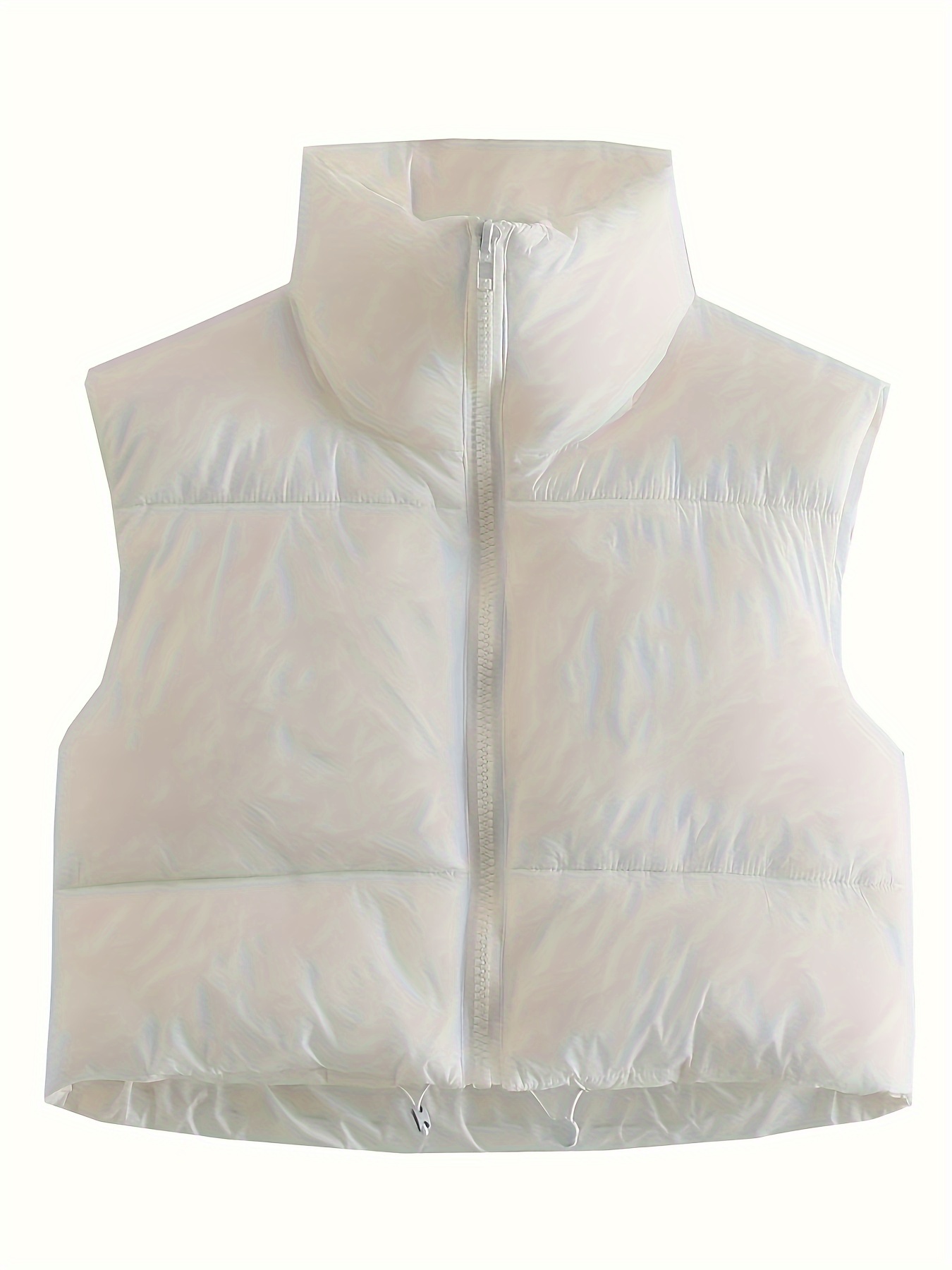 Solid Zipper Drawstring Vest Casual Sleeveless Thermal Crop - Temu