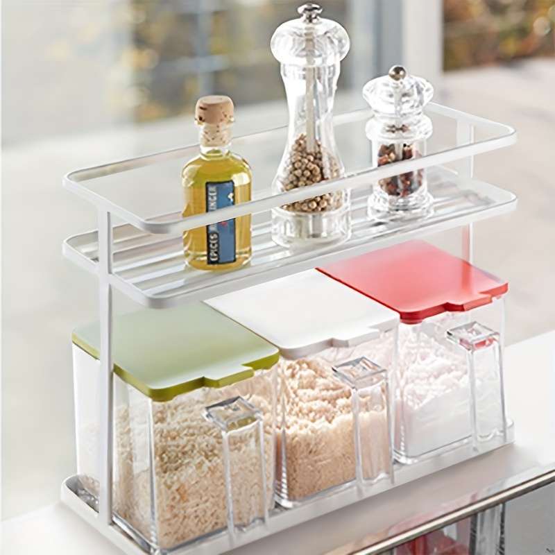 1pc 2 layer Metal Spice Storage Shelf Durable Indoor Storage Rack For Spice Toiletry Scented Candles Household Storage Organizer For Desktop Offi