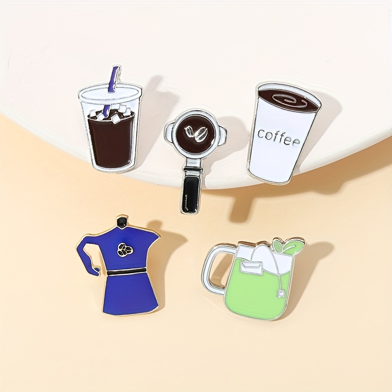 Cute Coffee Cup Brooch - Creative Cartoon English Letter Pin For