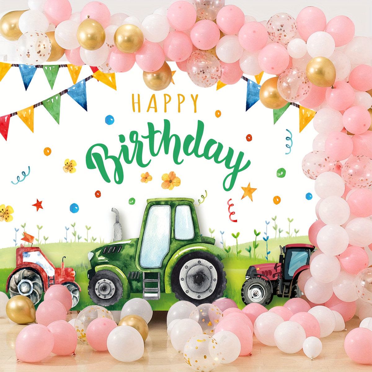 3 Años Feliz Cumpleaños Decoracion Niño 3 Años Globos de Cumpleaños 3 Años  Tractor Happy Birthday Garland Verde Globo Número 3 Excavador Tractor