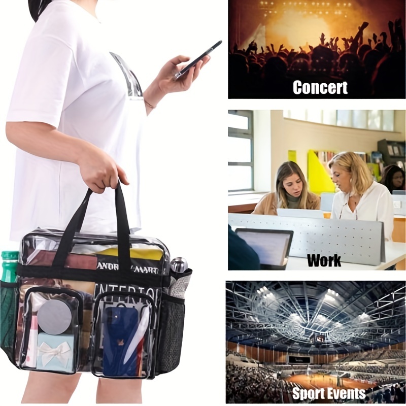 2 Pack Clear Stadium Approved Tote Bags, 12x6x12 Large Transparent Totes  with Zippers, Handles for Concerts, Sporting Events, Music Festivals, Work,  School, Gym