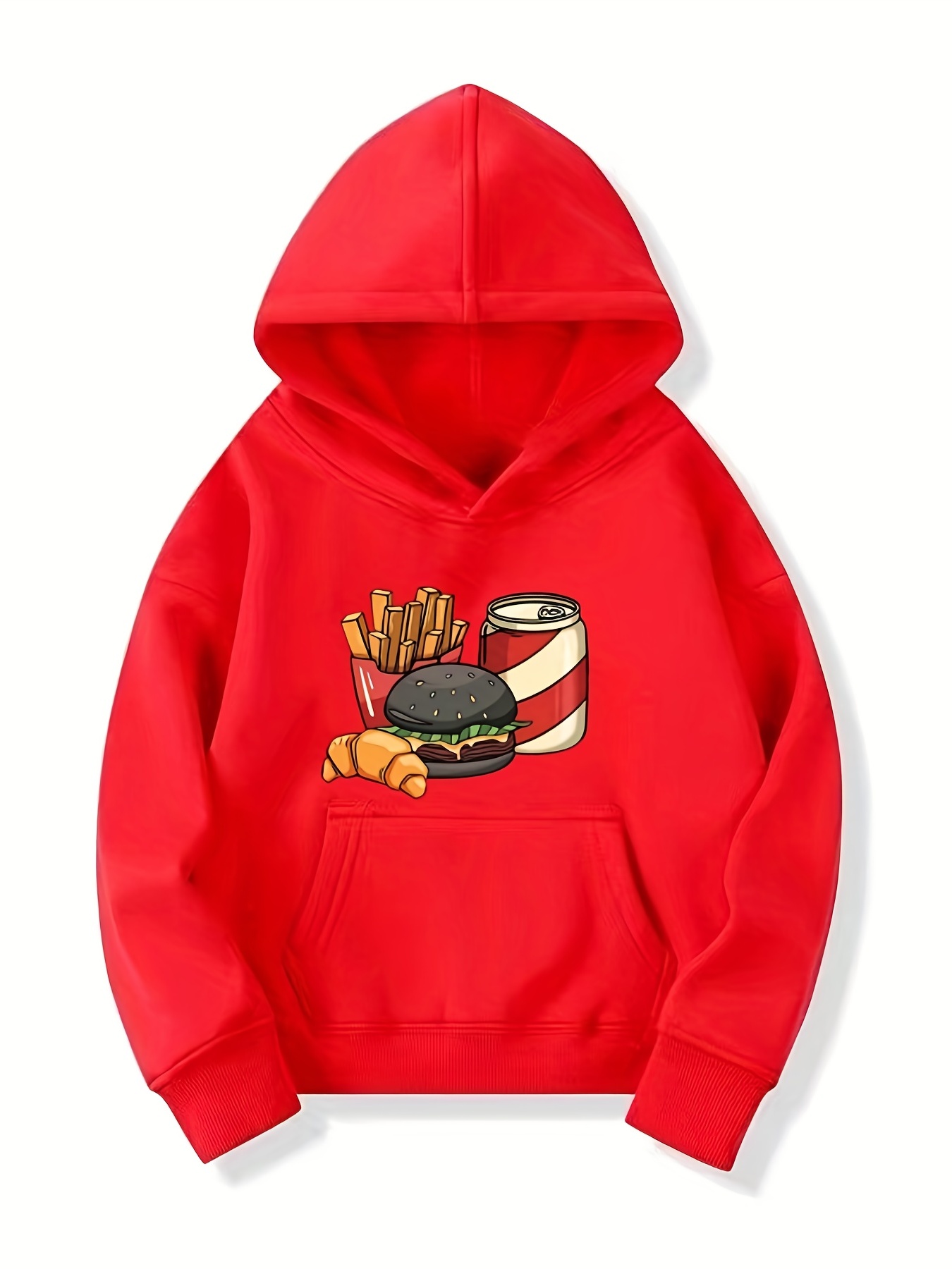 Fast Food Print Boys Casual Pullover Long Sleeve Hoodies, Boys