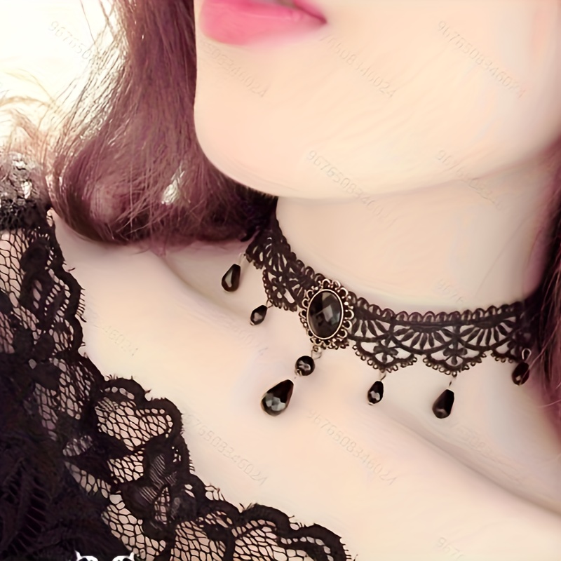 Flower Decor Lace Choker  Chokers, Simple black choker, Black lace choker  necklace