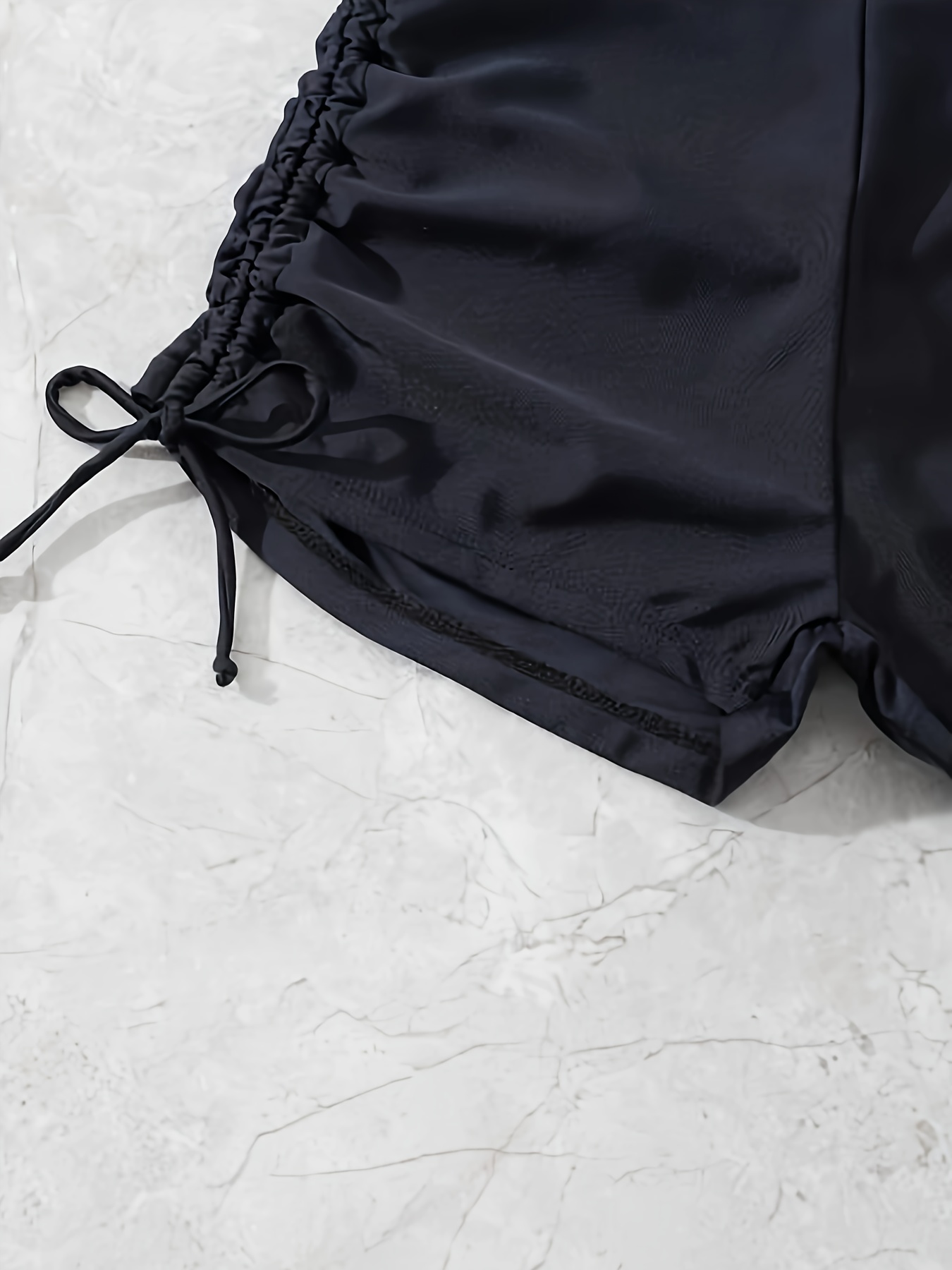 Drawstring Side Plain Black Swim Bottoms, High Waisted Stretchy Comfy Swimming Boxer Shorts, Women's Swimwear & Clothing