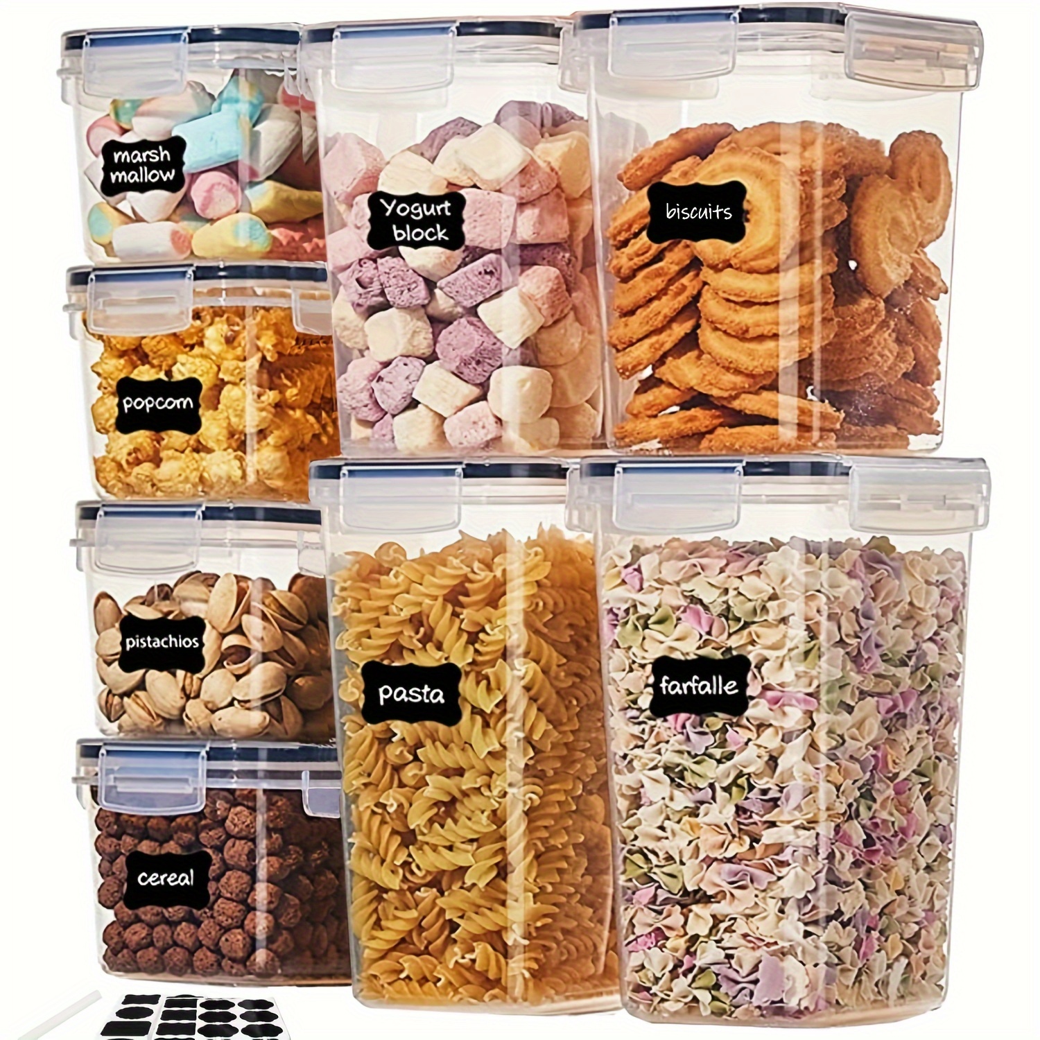 Bpa Free Airtight Food Storage Containers With Lids,plastic Kitchen Storage  Containers For Flour,sugar And Cereal With Lables,dishwasher Safe - Temu