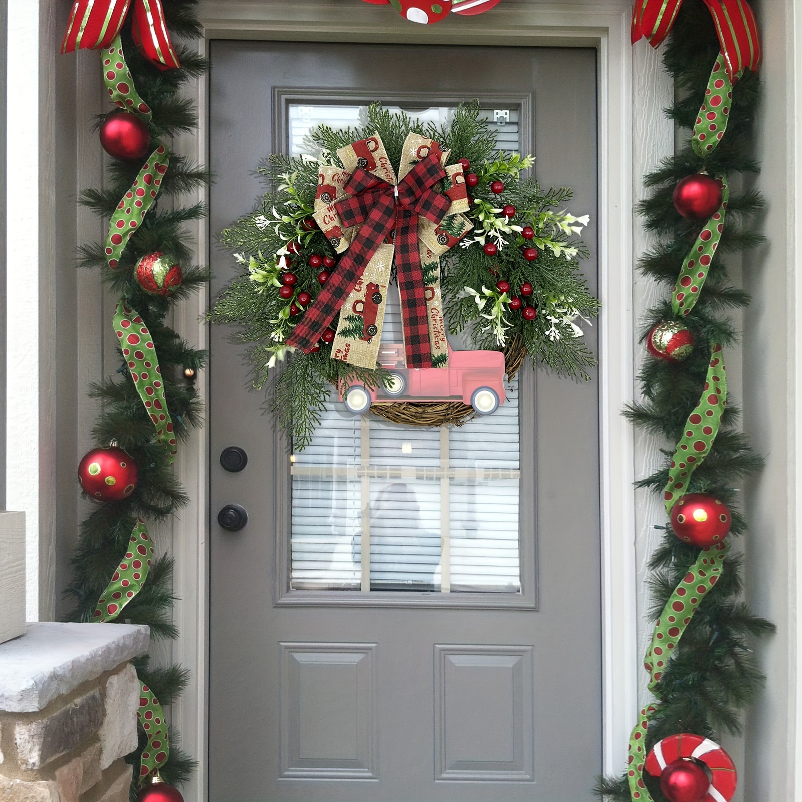  Christmas Wreath for Front Door,Black White Buffalo