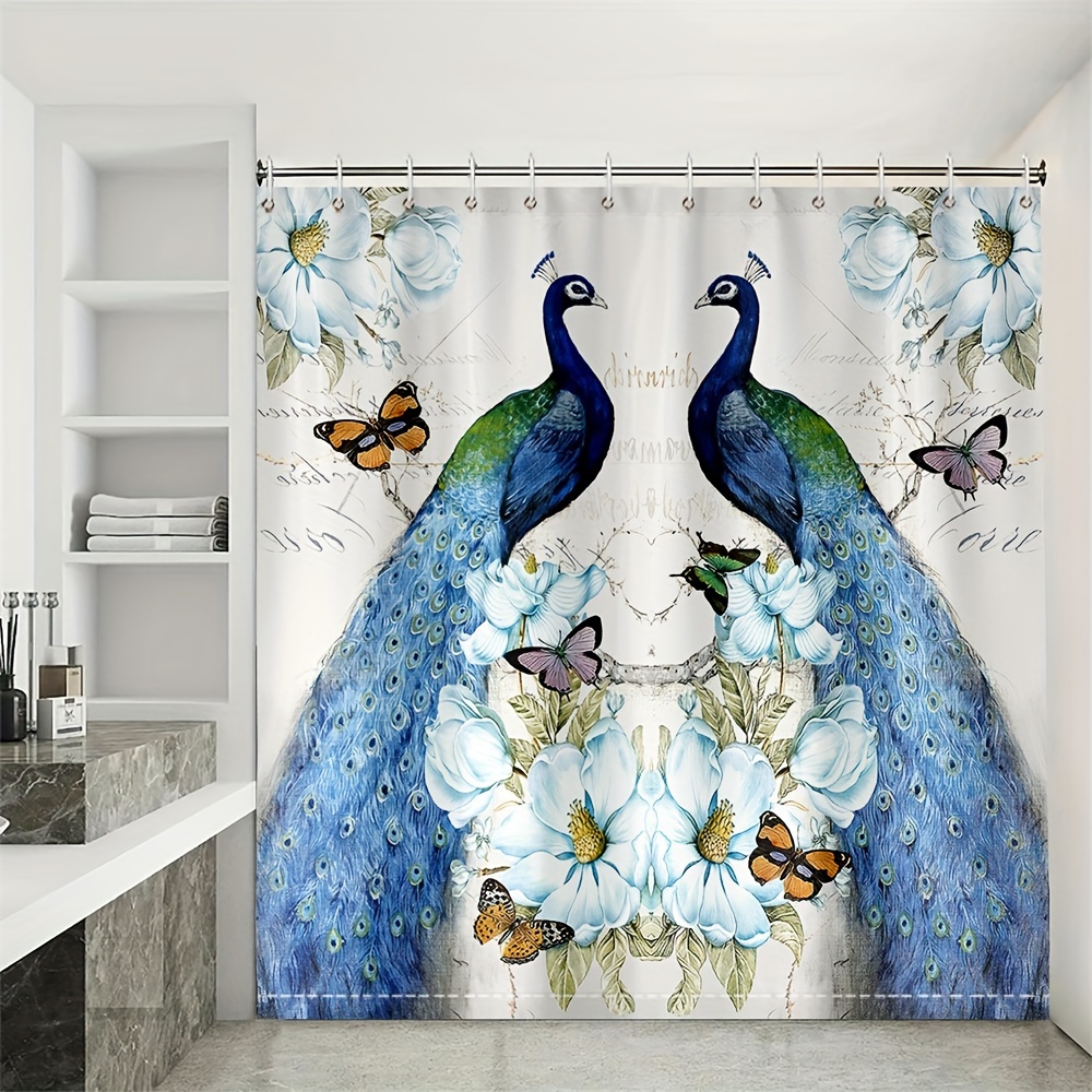 Beautiful Peacock Shower Curtain Set Bathroom Decor Set - Temu