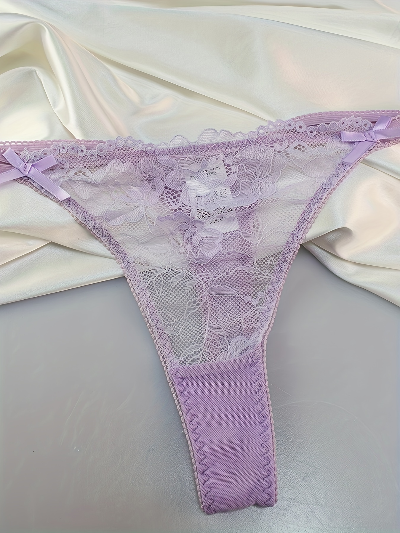 Contrast Lace Thongs Soft Comfy Bow Tie Intimates Panties - Temu