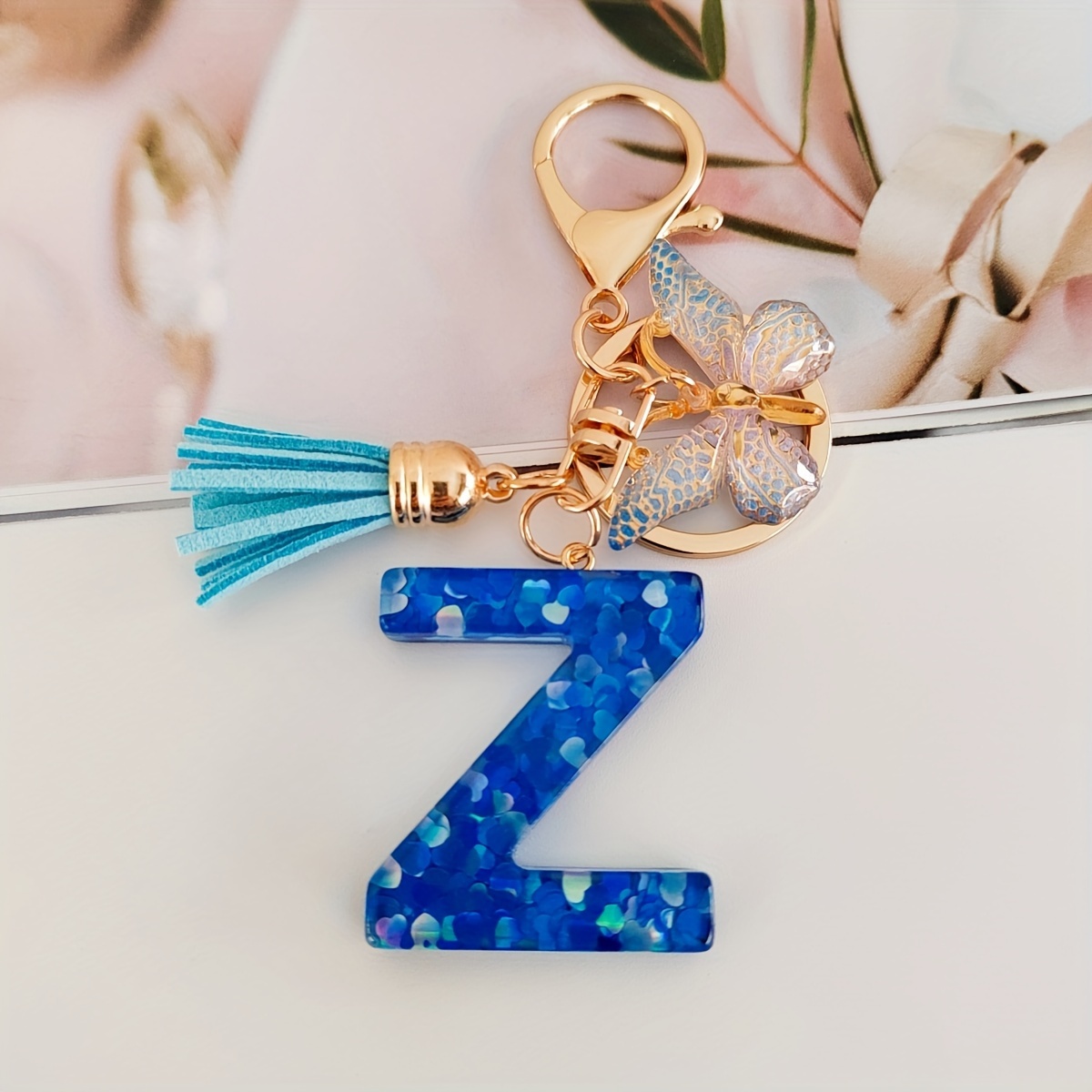 Light Blue Glitter Letter Initial Keychains