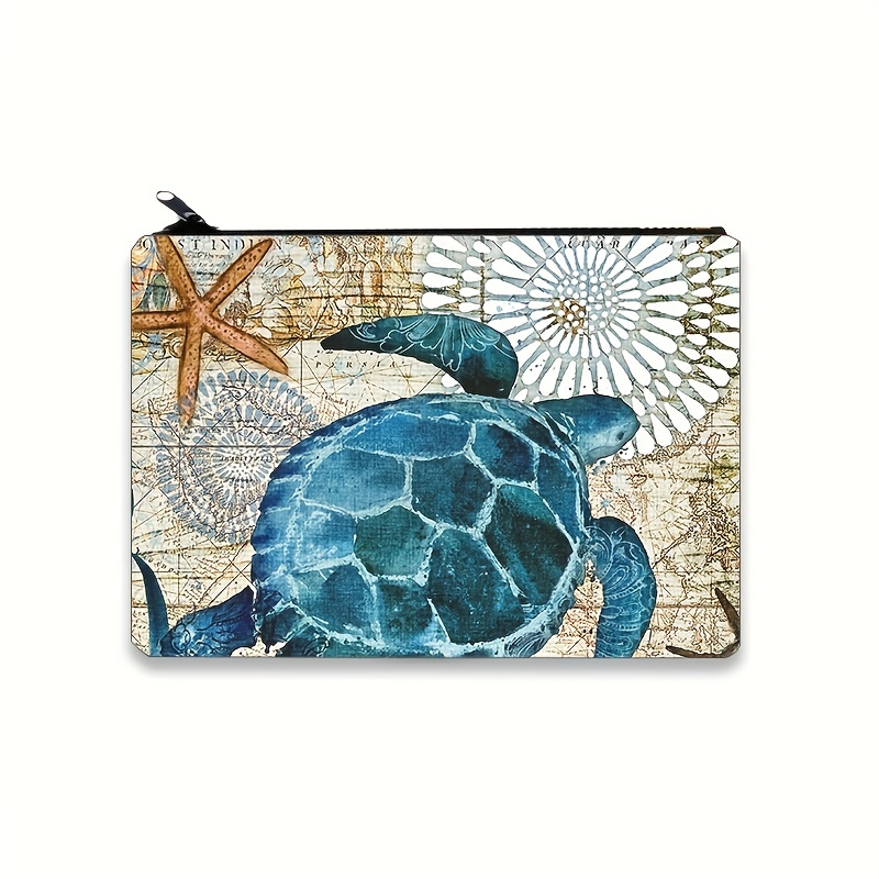 

Sea Turtles Pattern Zipper Bag, Birthday Gift For Her Portable Cosmetic Bag, Travel Essential Lightweight Versatile Carry-on Pouch