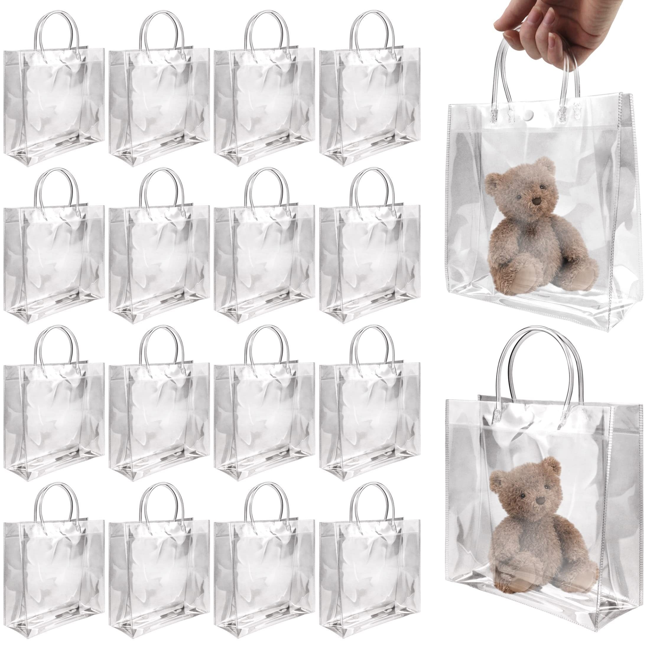 32 Pcs Clear PVC Gift Bags with Handle,Reusable Plastic Gift Wrap Bag Transparent Tote Bag for Shopping Retail Merchandise Boutique Wedding Birthday