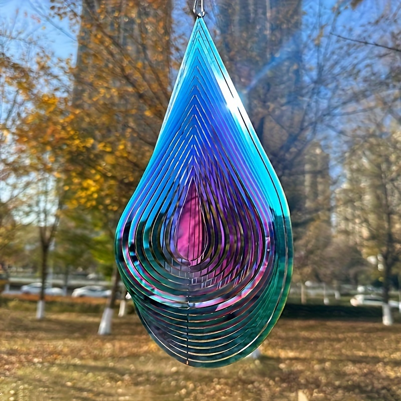 stunning 3d teardrop wind chime multicolor rotating metal chandelier no electricity required ideal for garden patio decor perfect christmas new year gift outdoor decorations details 1