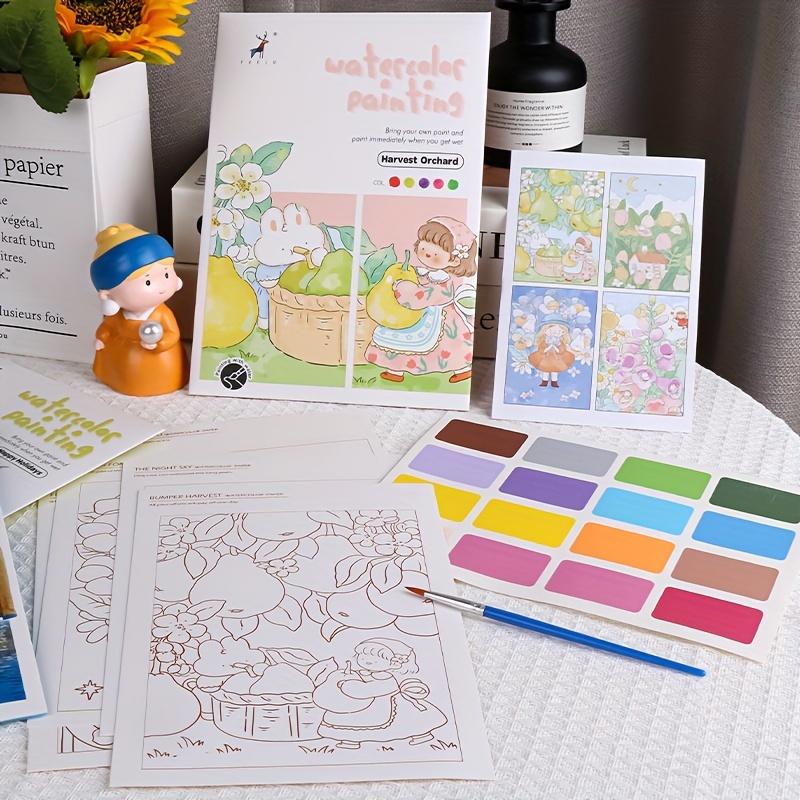 1pc Creative Watercolor Coloring Book Comes with Pigments for Kids