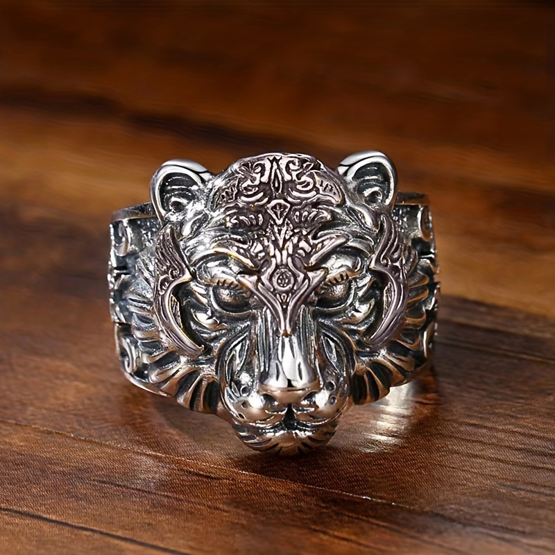 SERBEN Men's Golden Tiger Head Ring Adjustable Ornaments