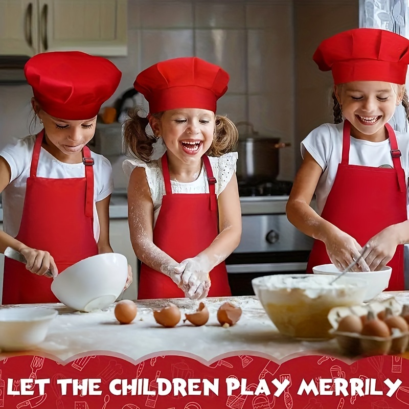 Kids Apron Set with Sleeves and Hat - Children's Gift for Cooking and Baking