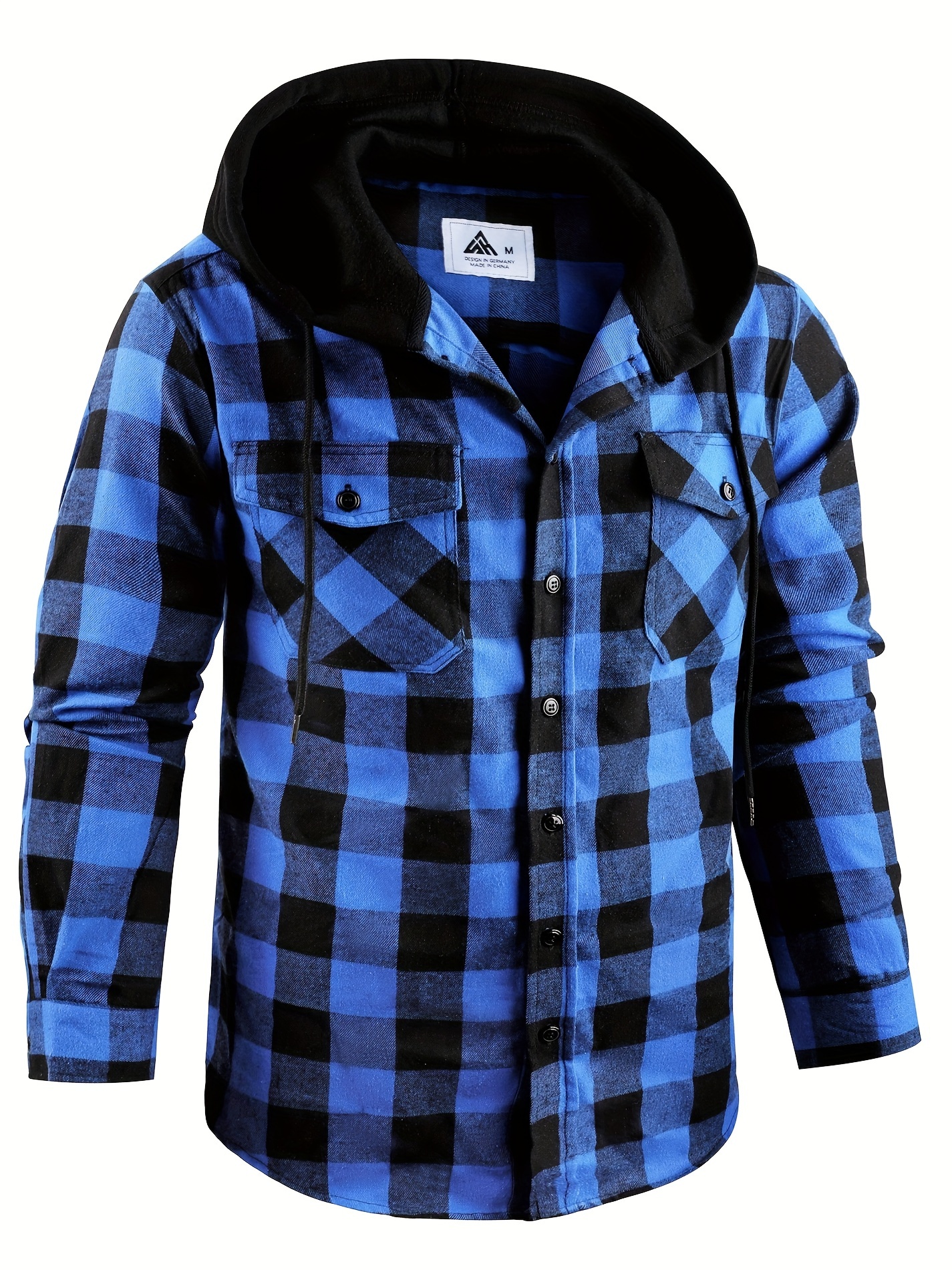 Mlqidk Men's Hooded Shirts Jackets Flannel Long Sleeve Casual Buffalo Plaid  Button Down Shirt Dark Blue M