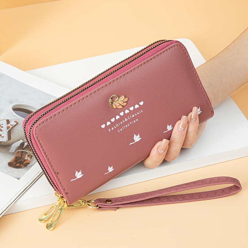 Double Zipper Clutch Long Wallet, Glossy Stylish Coin Purse, Credit Card  Holder & Mobile Phone Bag - Temu United Arab Emirates