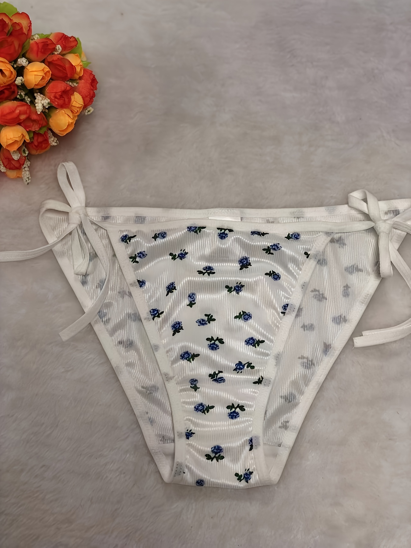 Ditsy Print Bra Panties Plunge Bra Knot Panty Lingerie Set - Temu