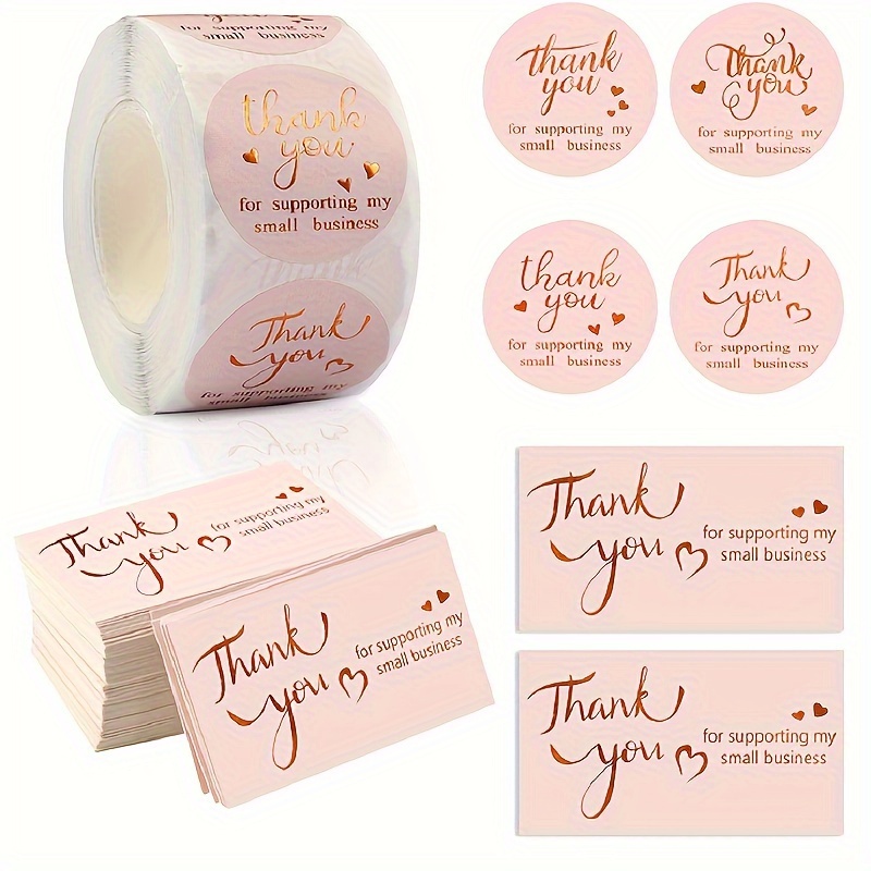 

50/500pcs, Thank You For Supporting My Small Business Cards And Stickersset - Pink Golden Foil Thank You Cards For Retail Store Package Insertenvelope Seals Business Owner Sellers