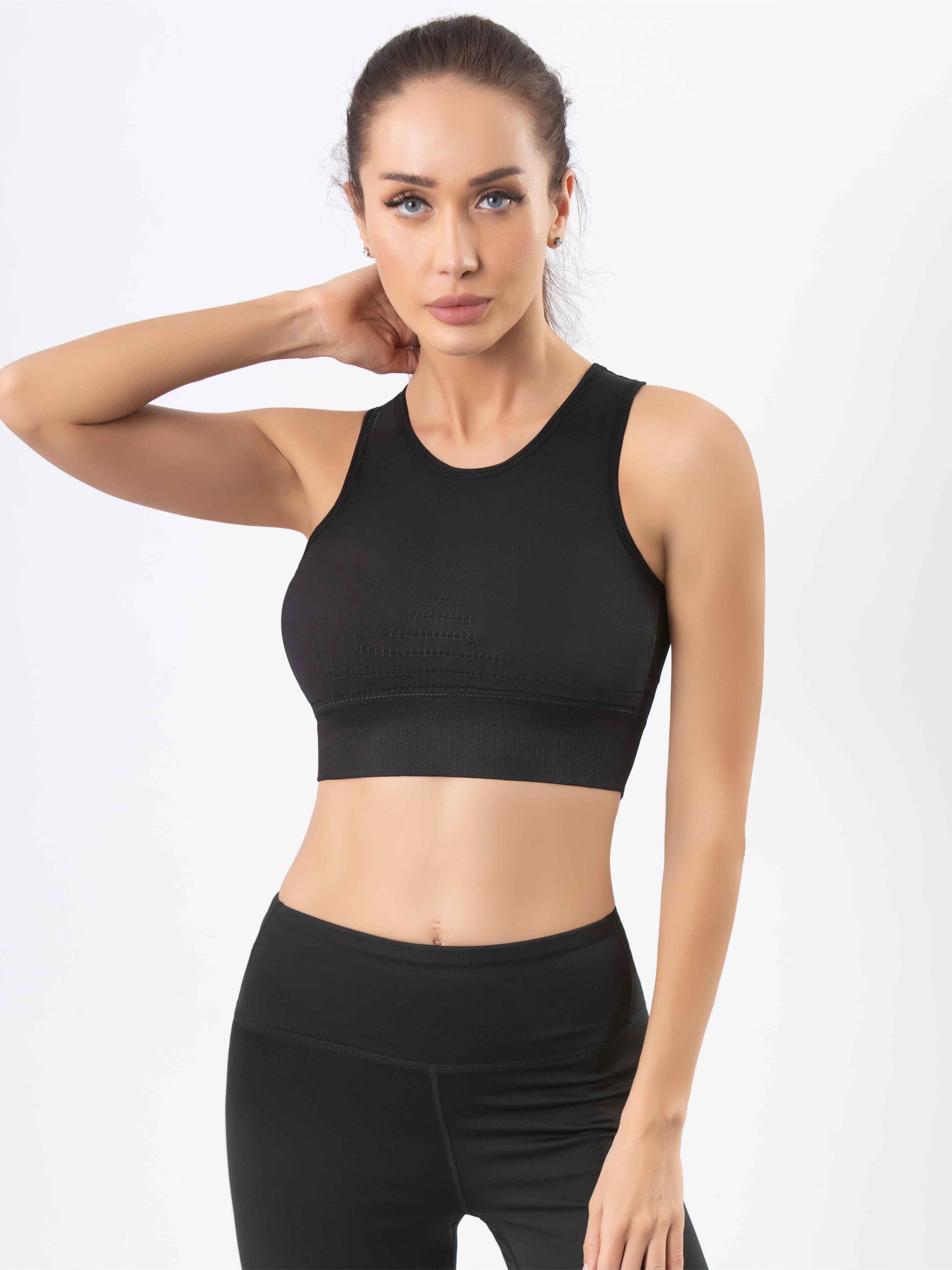 Contrast Mesh Sports Bra Comfy Breathable Full Coverage Tank - Temu