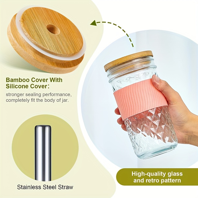 Mason Jar Drinking Glass with Silicone Lid