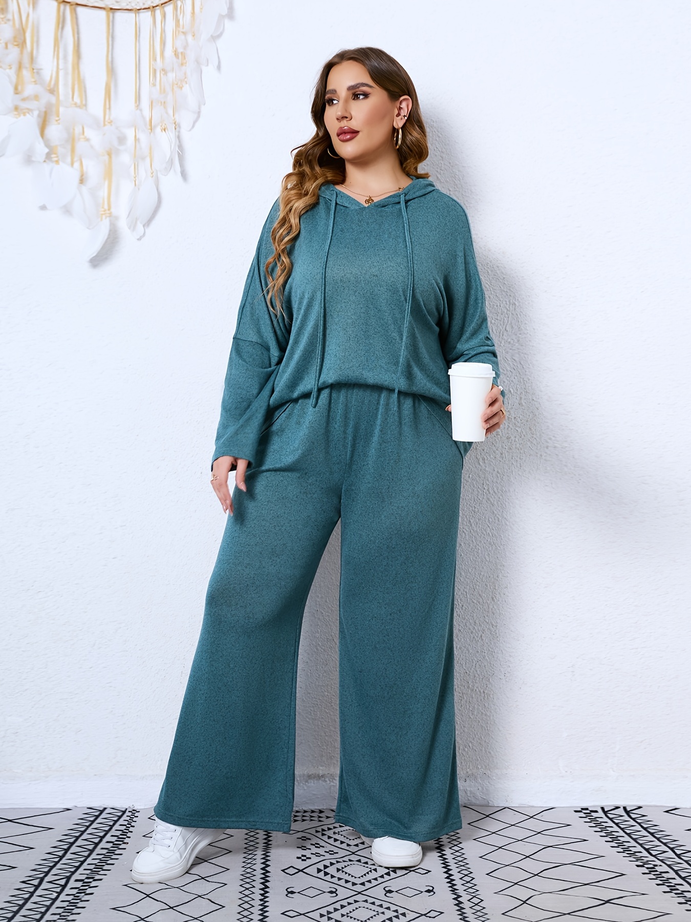 Dropship Plus Size Hoodie Drawstring Sweatshirt & Sweatpants Set; Women's  Plus Solid Medium Stretch Casual 2pcs Set Outfits to Sell Online at a Lower  Price