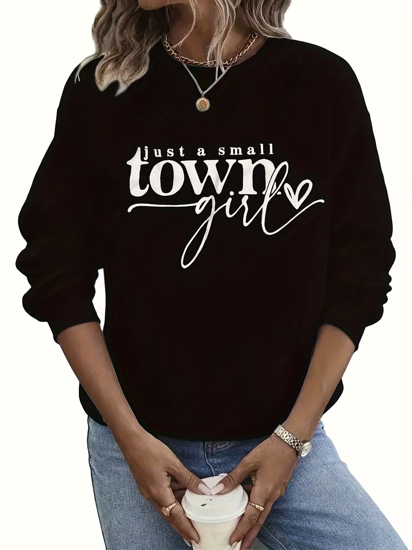 Small Town Girl Letter Print Sweatshirt Casual Long Sleeve - Temu