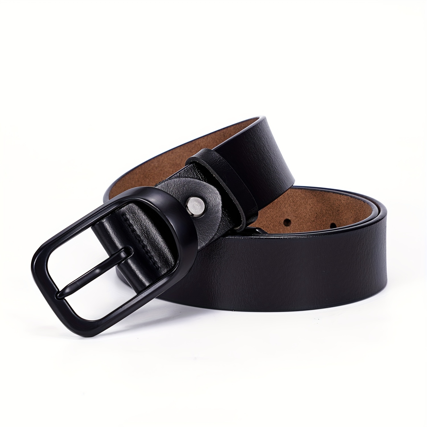 Male Retro Cowskin Genuine Leather Belt for Men Casual Metal Buckle Mens  Belt Jeans Belt (Size : 42in/105cm, Color : Black)