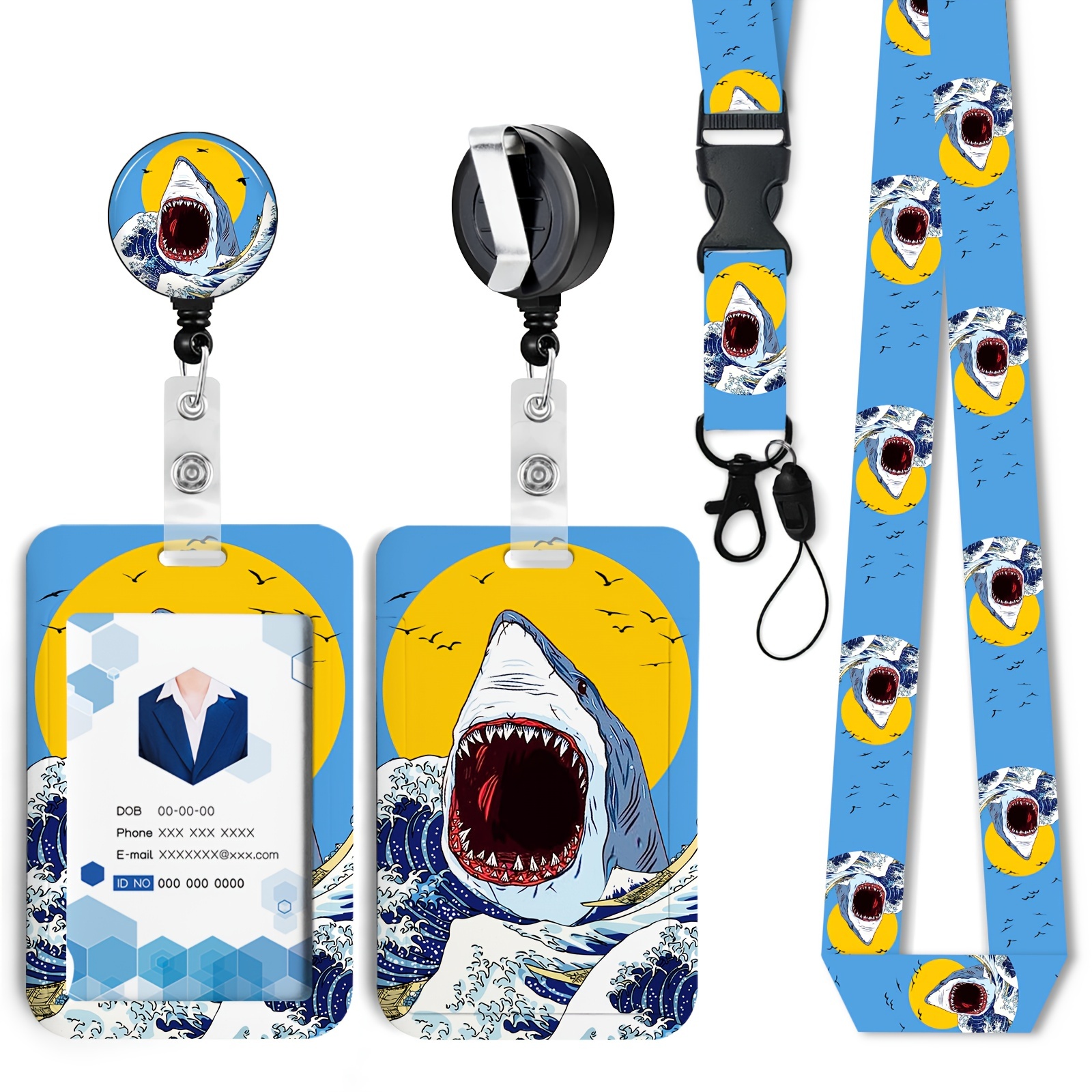 1pc ID Badge Holder With Lanyard, Shark In The Waves Retractable Badge  Holders Reels, Breakaway Lanyards For ID Badges, Cute Fashion Key Chain,  Badge