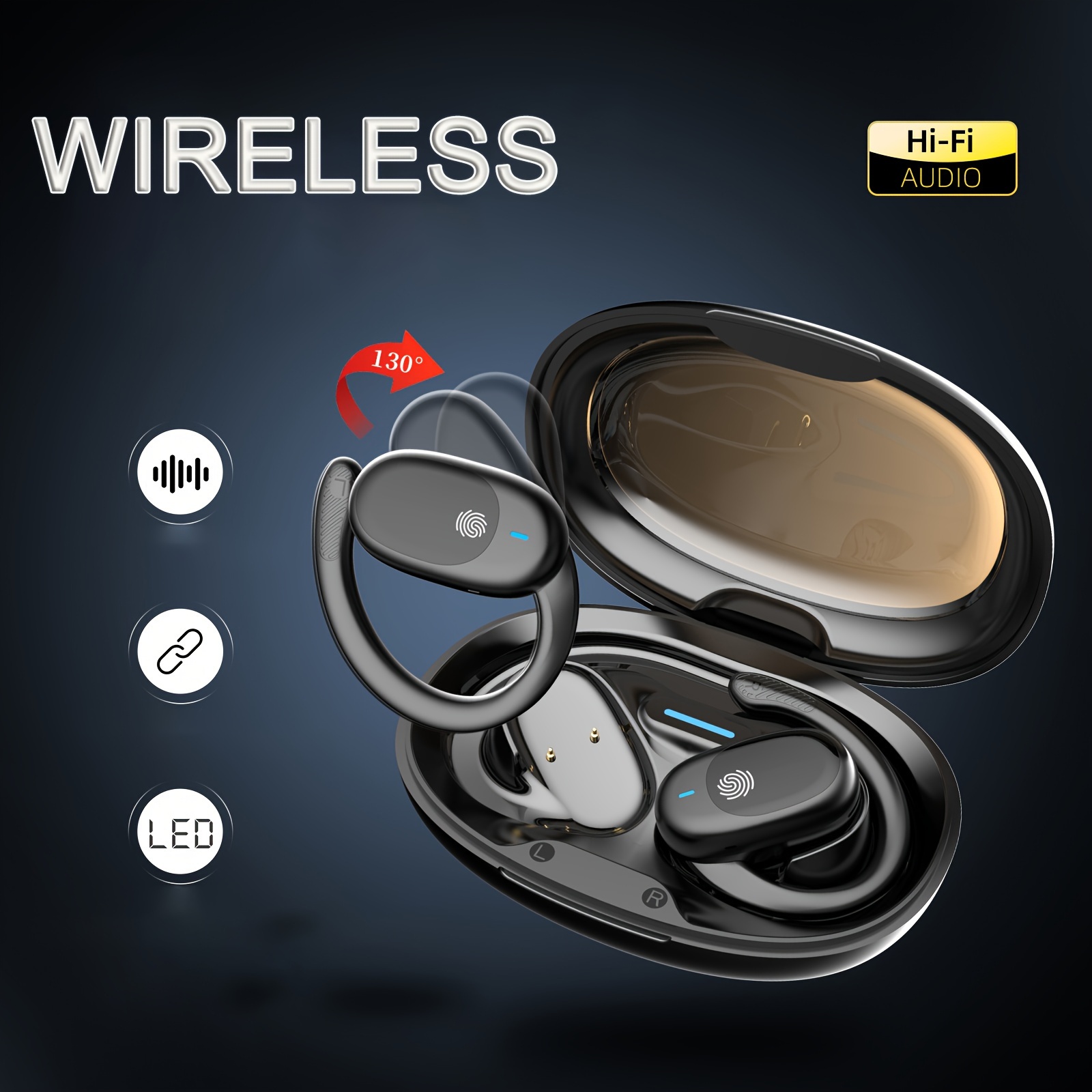 Auriculares inalámbricos Bluetooth deportivos, Bluetooth 5.3 con micrófono  con cancelación de ruido, auriculares estéreo de alta fidelidad 75H con