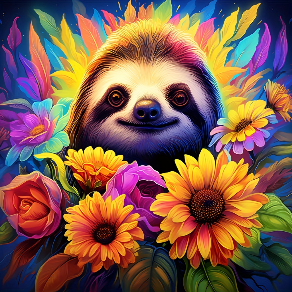 

1pc Large Size 40x40cm/15.7x15.7inch Without Frame Diy 5d Diamond Painting Flowers And Sloth, Full Rhinestone Painting, Artificial Diamond Art Embroidery Kits, Handmade Home Room Office Wall Decor