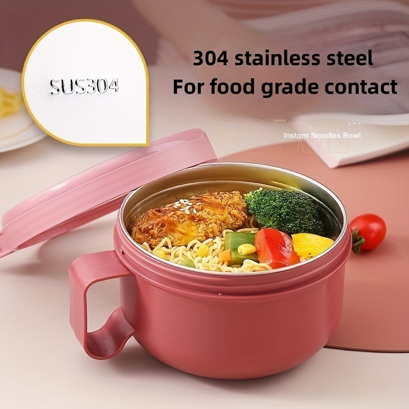 304 Stainless Steel Ramen Bowls With Lid Large Portable Insulated