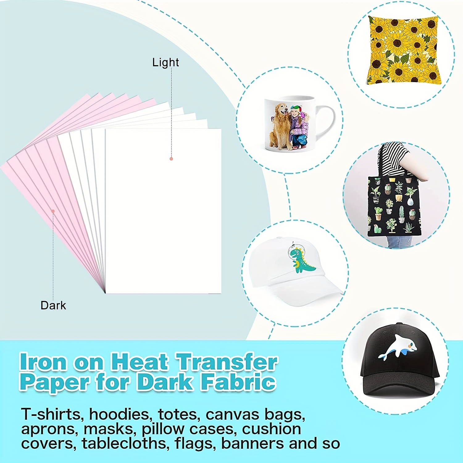 Iron On Mixed Light And Dark Transfer Paper Inkjet Printable Iron On Heat  Transfer Paper Diy Heat Transfer Paper For Dark And Light Fabric T Shirts  Diy Projects - Temu United Arab