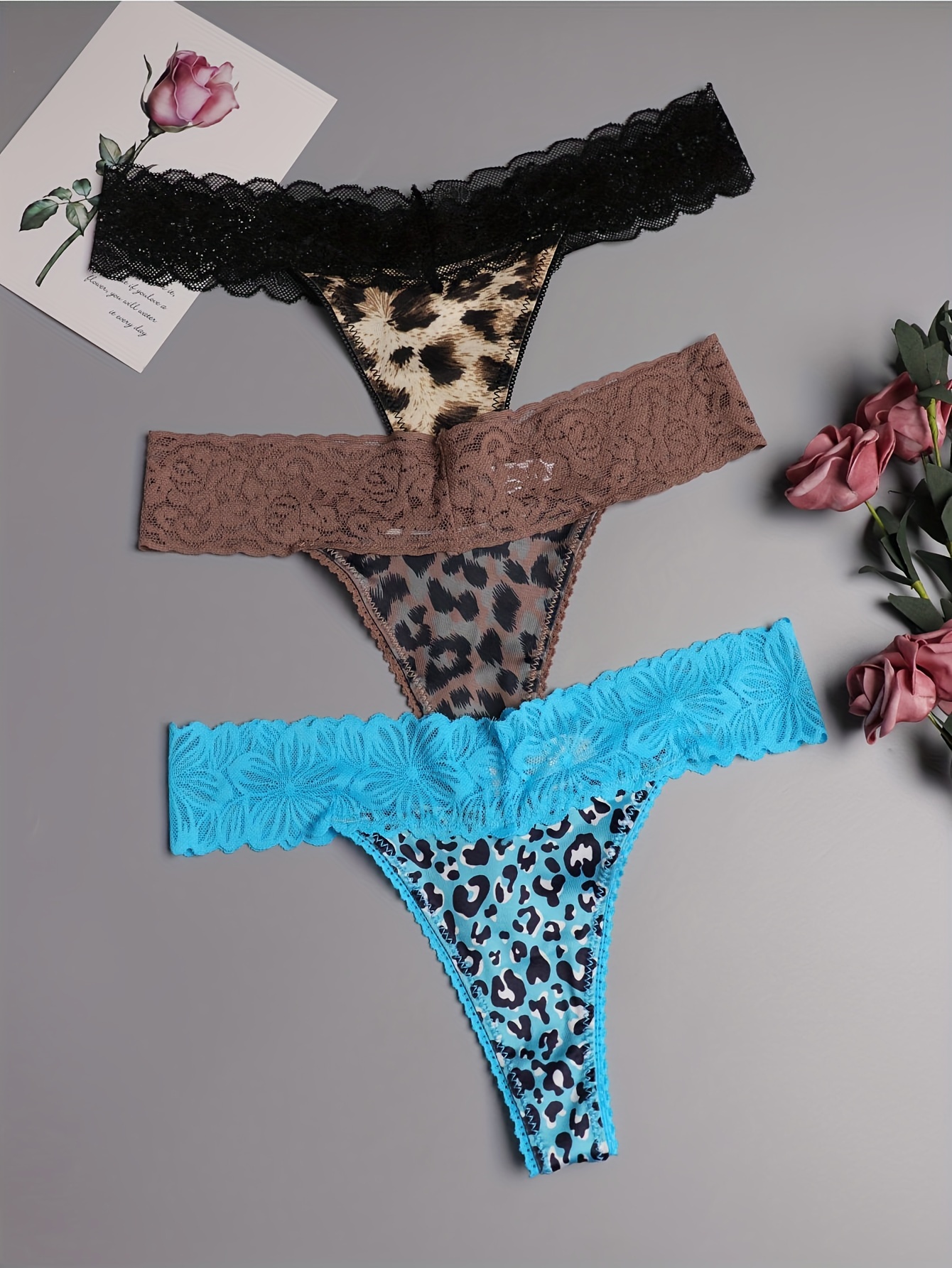 Heart Leopard Print Thongs Soft Comfy Contrast Lace Stretchy - Temu