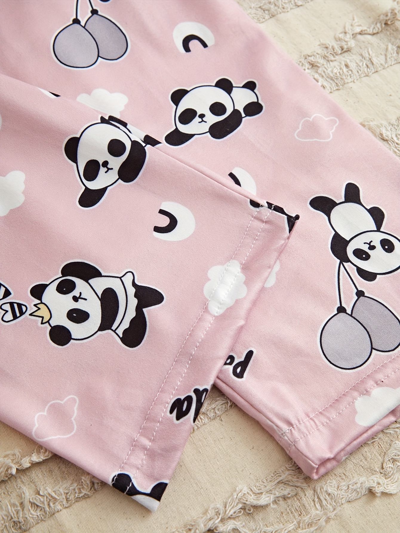 Cartoon Panda Print Pajama Set Short Sleeve Crew Neck Top - Temu