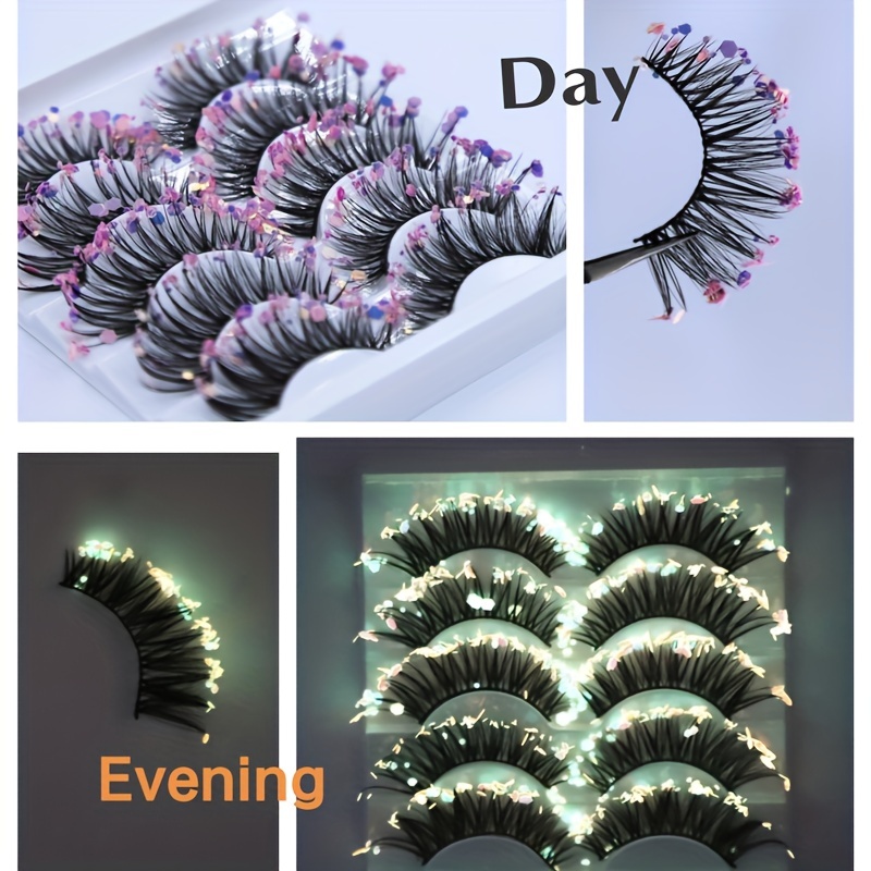 Image of 5 Pairs Of False Eyelashes 5 Pairs Of False Eyelashes Glitter Eyelashes Eyelashes Stage Eyelashes Mermaid Eyelashes Sequin Nightclub Stage Special False Eyelashes 5d Extended Eyelashes
