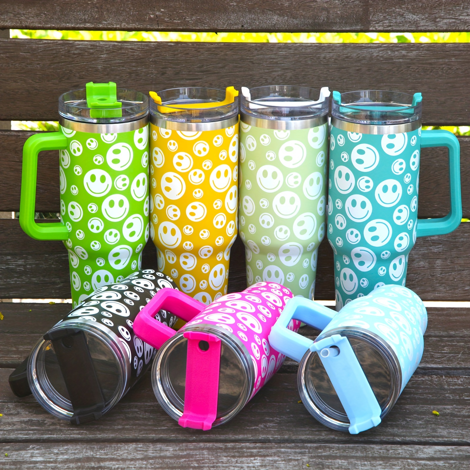 Smiling Faces Tumbler With Lid And Straw, Stainless Steel Insulated Water  Bottle With Handle, Cute Funny Portable Drinking Cups, For Car, Home,  Office, Summer Drinkware, Travel Accessories, Birthday Gifts - Temu Malaysia