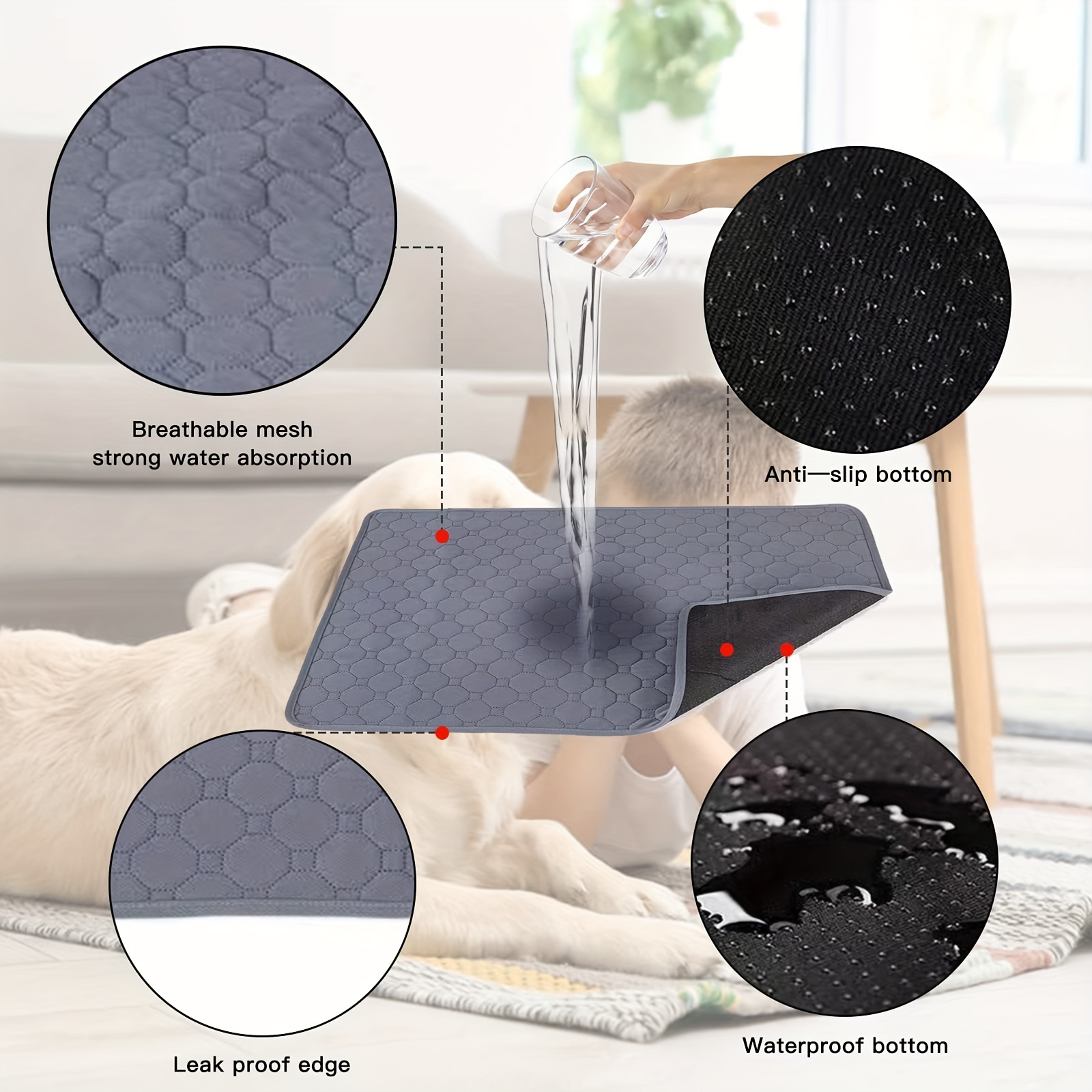 Tapis d'urine d'intérieur pour animaux de compagnie réutilisable Tapis  absorbant d'eau pour chien de chien, taille Xl