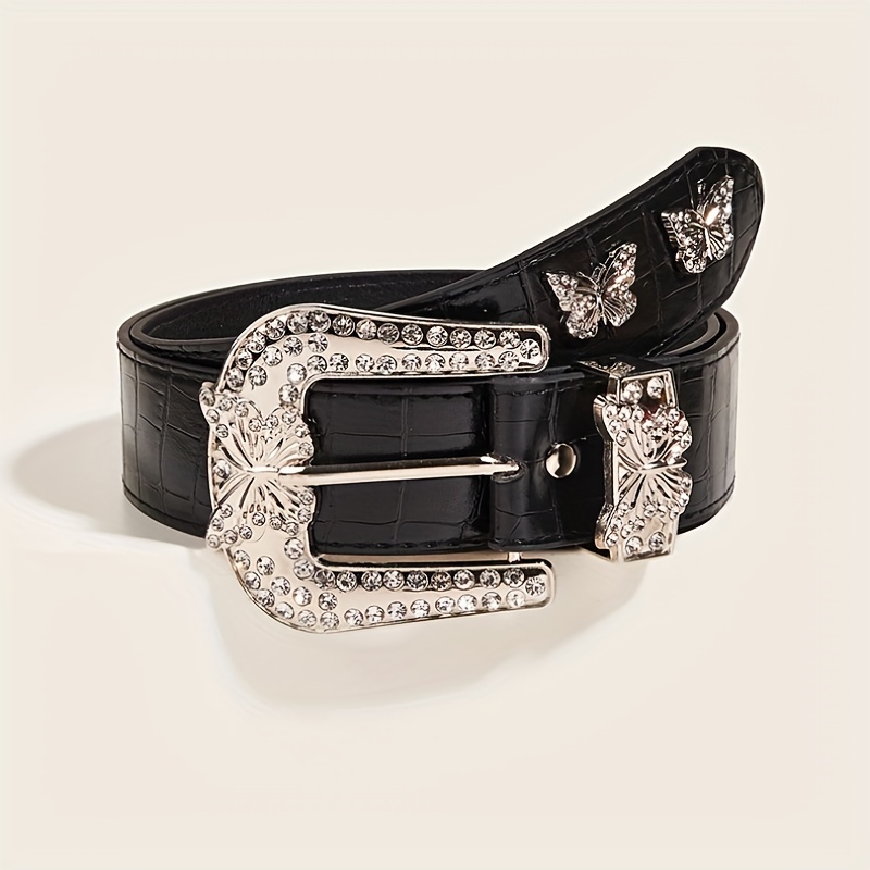 Butterfly Buckle PU Belt Y2K Vintage Rhinestone Punk Belts