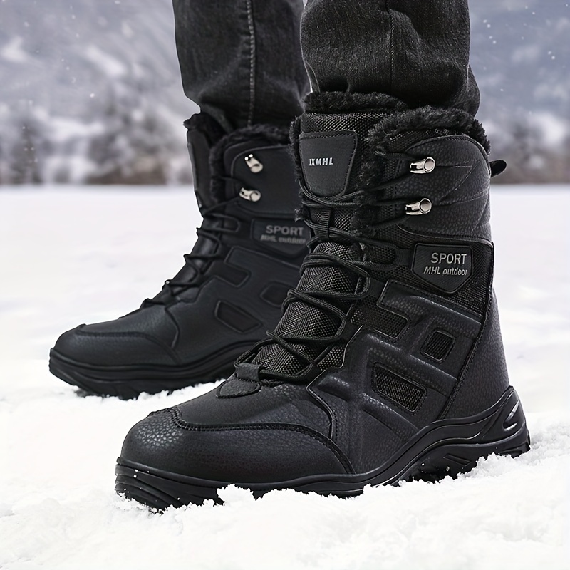 Men's Snow Boots Combat Boots, Winter Thermal Shoes, Windproof Hiking Boots  With Fuzzy Lining