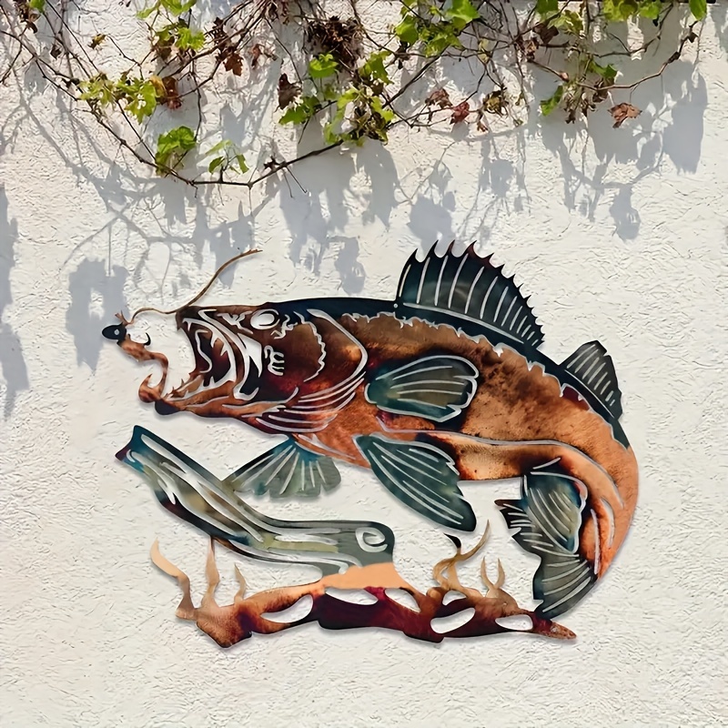 3D Metal Fish Wall Art-Fishing Wall Decor Hanging Hunting Scene